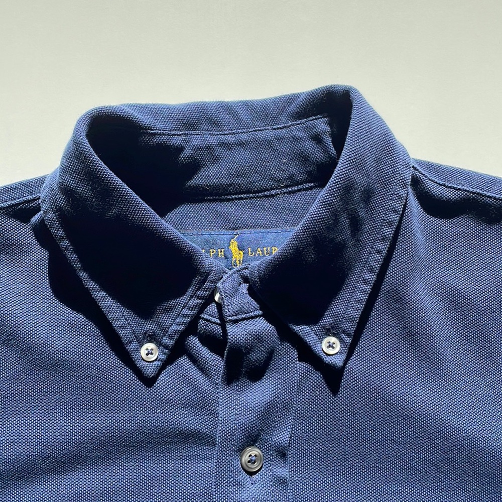 Ralph Lauren Mens Knit Oxford Button Down Size Small In Navy Blue